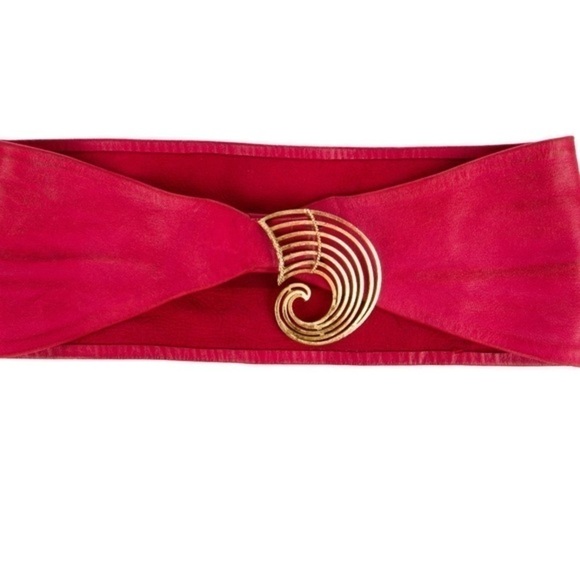 Emanuel Ungaro Red Leather Belt With Gold Accents